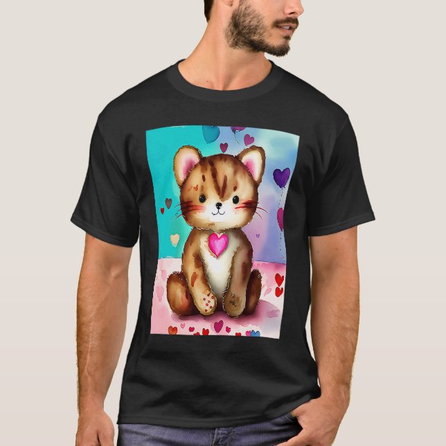 Valentine's Day Love Heart Cat Teddy Girlfriend Fi T-Shirt (Front)