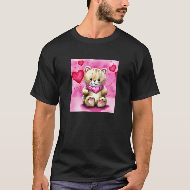 Valentine's Day Love Heart Cat Teddy Girlfriend Fi T-Shirt (Front)
