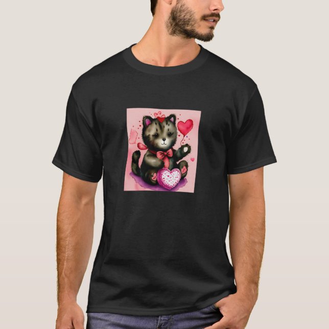Valentine's Day Love Heart Cat Teddy Girlfriend Fi T-Shirt (Front)