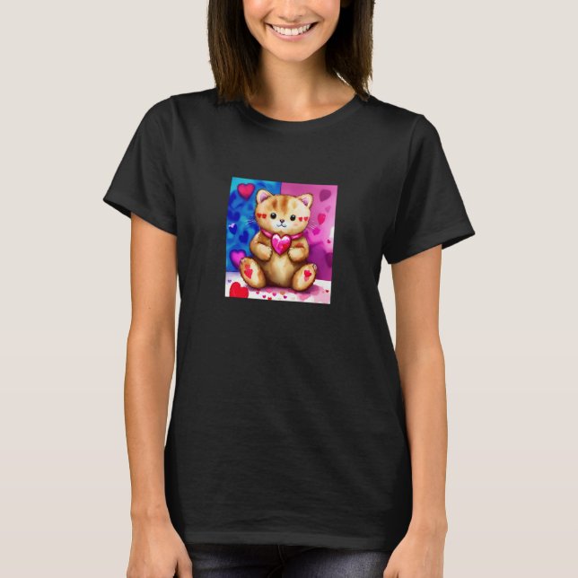 Valentine's Day Love Heart Cat Teddy Girlfriend Fi T-Shirt (Front)