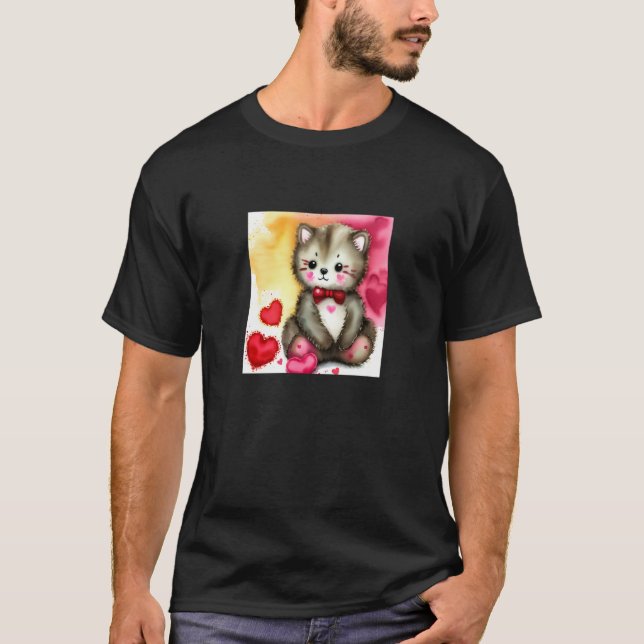 Valentine's Day Love Heart Cat Teddy Girlfriend Fi T-Shirt (Front)