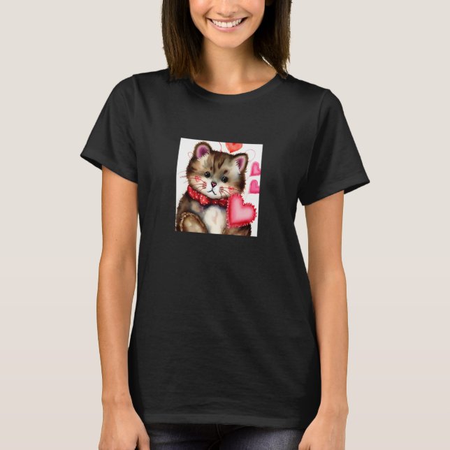 Valentine's Day Love Heart Cat Teddy Girlfriend Fi T-Shirt (Front)