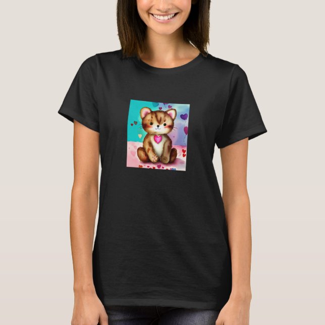 Valentine's Day Love Heart Cat Teddy Girlfriend Fi T-Shirt (Front)