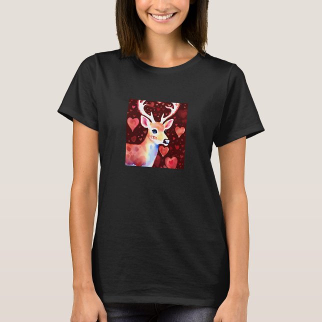 Valentine's Day Love Heart Cute Deer Girlfriend Fi T-Shirt (Front)
