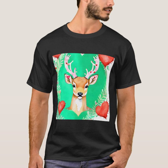 Valentine's Day Love Heart Cute Deer Girlfriend Fi T-Shirt (Front)
