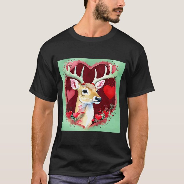 Valentine's Day Love Heart Cute Deer Girlfriend Fi T-Shirt (Front)