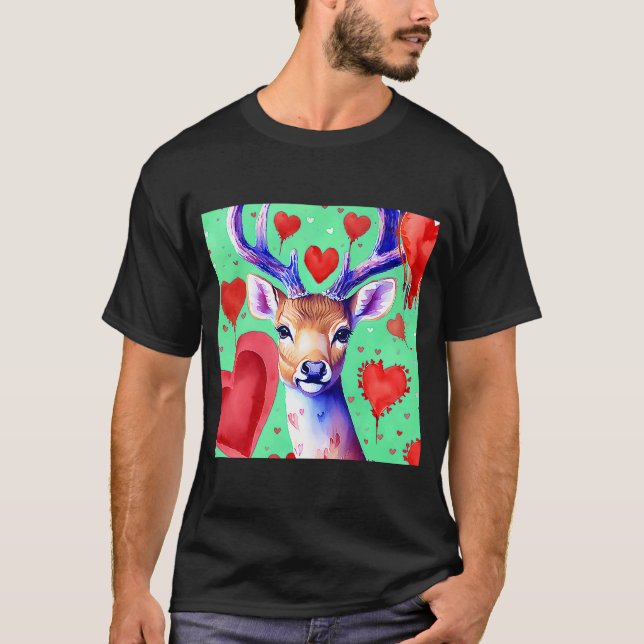 Valentine's Day Love Heart Cute Deer Girlfriend Fi T-Shirt (Front)
