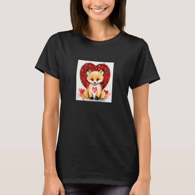 Valentine's Day Love Heart Fox Teddy Girlfriend Fi T-Shirt (Front)