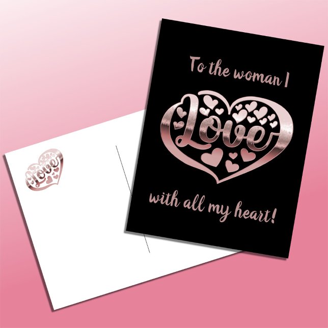 Valentine's day love heart metallic rose gold pink holiday postcard (Creator Uploaded)