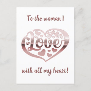 Valentine's day love heart rose gold white postcard