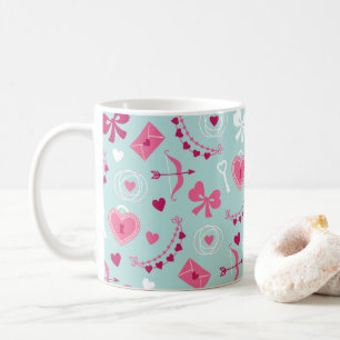 Valentine's Day Love Hearts Arrows Bows Pink Red Coffee Mug