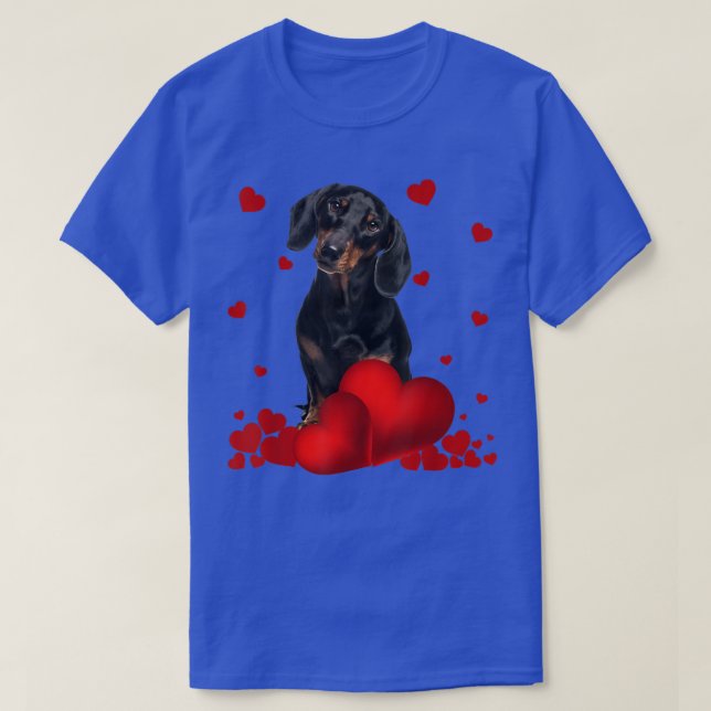 Valentines Day Love Hearts Dachshund Dog Puppy Lov T-Shirt (Design Front)