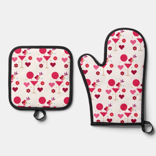 Valentine's Day Love & Hearts  Oven Mitt & Pot Holder Set (Front)