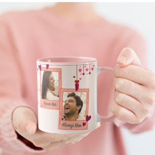 Valentines Day Love Hearts Pink Frame Couple Photo Mug