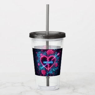 Valentine's Day Love Hurts Neon Heart Acrylic Tumbler