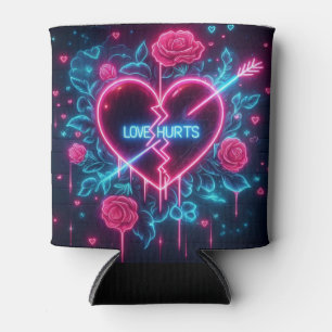 Valentine's Day Love Hurts Neon Heart Can Cooler