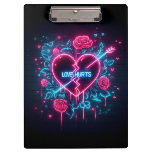 Valentine's Day Love Hurts Neon Heart Clipboard