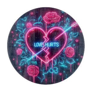 Valentine's Day Love Hurts Neon Heart Cutting Board
