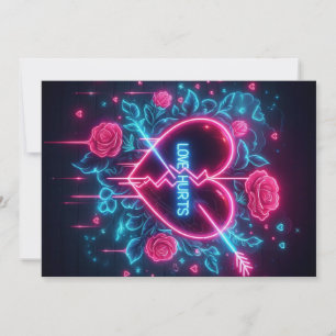 Valentine's Day Love Hurts Neon Heart Holiday Card