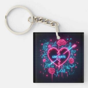 Valentine's Day Love Hurts Neon Heart Key Ring