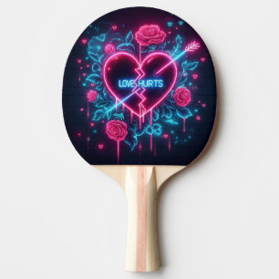 Valentine's Day Love Hurts Neon Heart Ping Pong Paddle