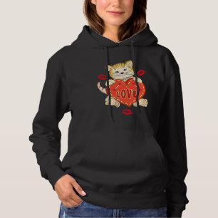 Valentines Day Love Kitten holds Heart Hoodie