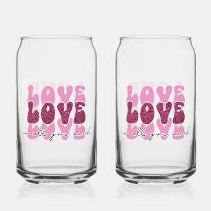 Valentine's Day "Love Love Love" Can Glass