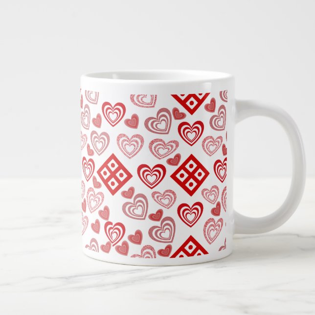 Valentine's Day Love Pink, Red and White Pattern Large Coffee Mug (Right)