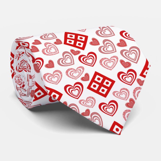 Valentine's Day Love Pink, Red and White Pattern Tie (Rolled)