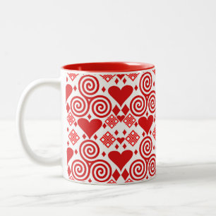 Valentine's Day Love Pink, Red and White Pattern Two-Tone Coffee Mug