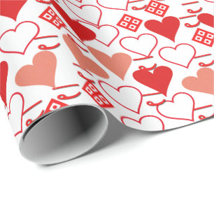 Valentine's Day Love Pink, Red and White Pattern Wrapping Paper
