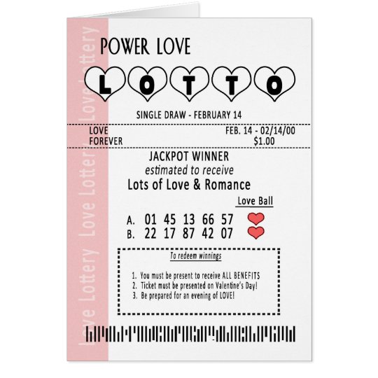 VALENTINE'S DAY LOVE POWER LOTTERY TICKET GREETING CARD