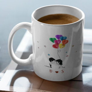 Valentines Day Love Quote with Colour Heart Balloo Coffee Mug