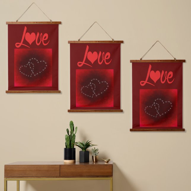 Valentines Day Love Red Hearts Hanging Tapestry (Asymmetrical)