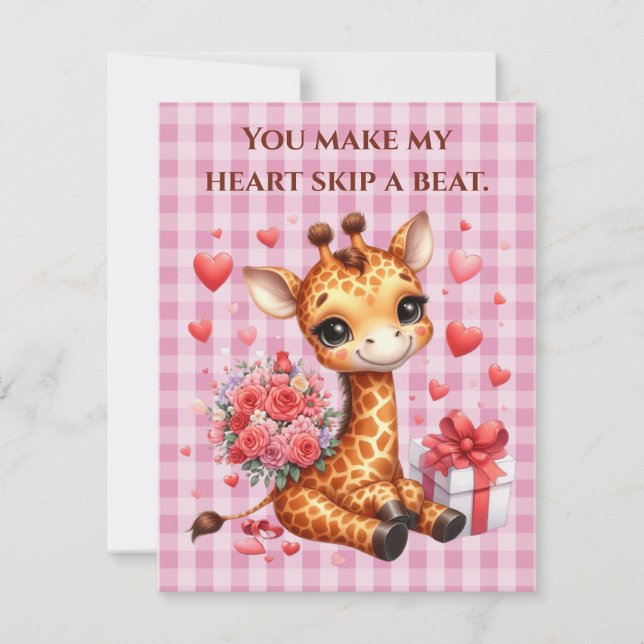 Valentines Day Love Rose Bouquet Giraffe Holiday Card (Front)