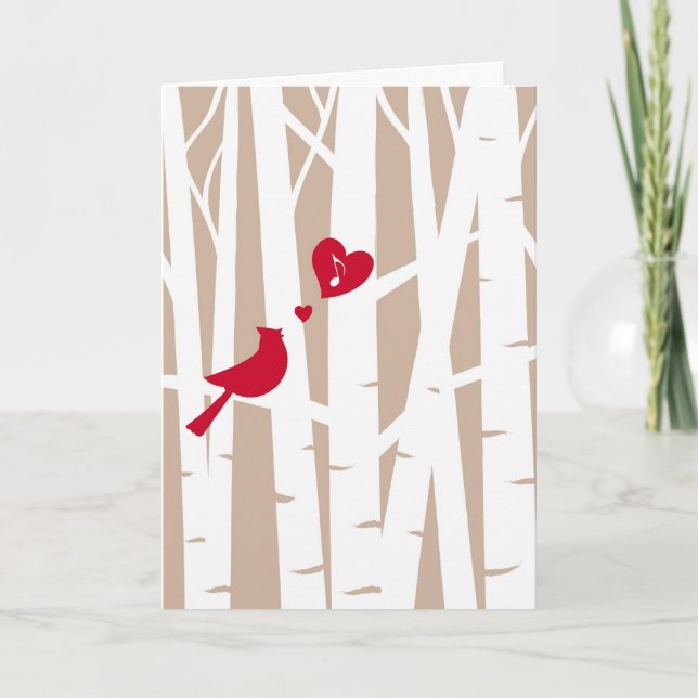 Valentine's Day Love Song, Cardinal In Birch Tree Holiday Card (Front)