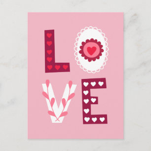 Valentine's Day Love Stencil Mini Hearts and Lace Holiday Postcard