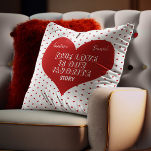 Valentines Day love story quote red heart pattern Cushion