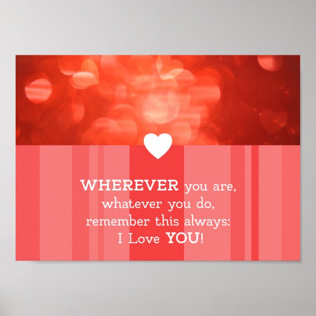 Valentines Day Love You Red Bokeh Hearts  Poster (Front)
