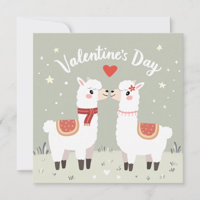 Valentines Day Loveable Llamas Valentines Card (Front)