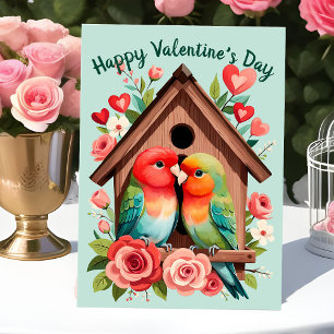Valentine's Day Lovebirds Cute Parrot Couple Heart Holiday Card
