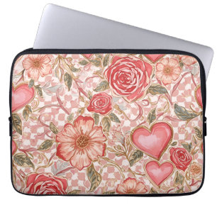 Valentine's Day,Lovely Pink Flowers and Love Heart Laptop Sleeve