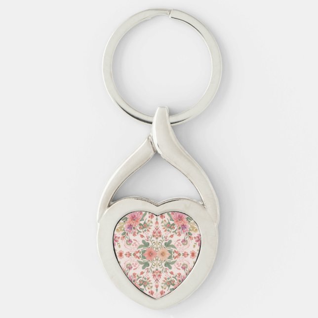 Valentine's Day, Lovely Pink Flowers Pattern Key Ring (Front)
