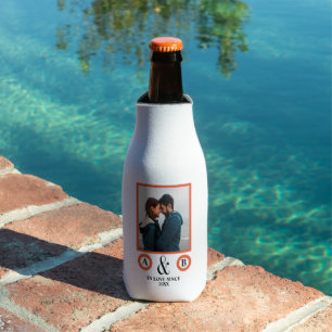 Valentine's Day lovers couple monogram placeholder Bottle Cooler