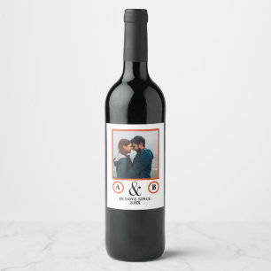 Valentine's Day lovers couple monogram placeholder Wine Label