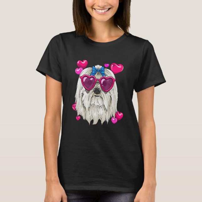 Valentines Day Maltese Heart Couples Maltese Dog T-Shirt (Front)