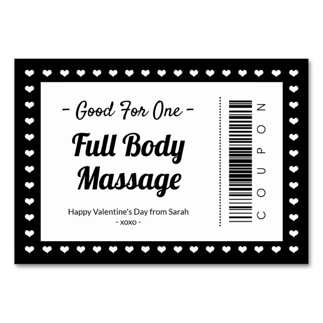 Valentine's Day Massage Love Coupon Couple Gift Table Number (Front)