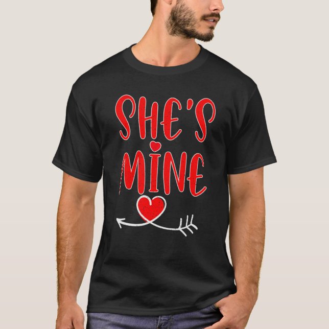 Valentines Day Matching Couples He's Mine She's Mi T-Shirt (Front)
