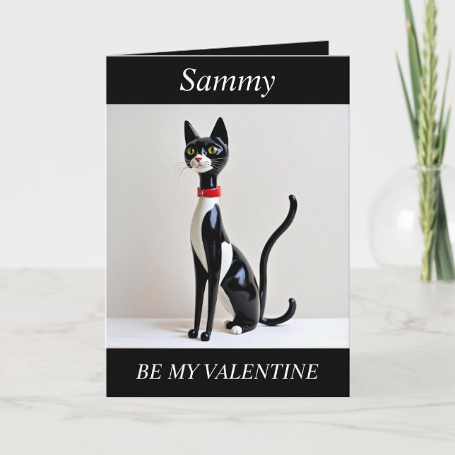 VALENTINE'S DAY Mid Century Cat, editable Card (Front)