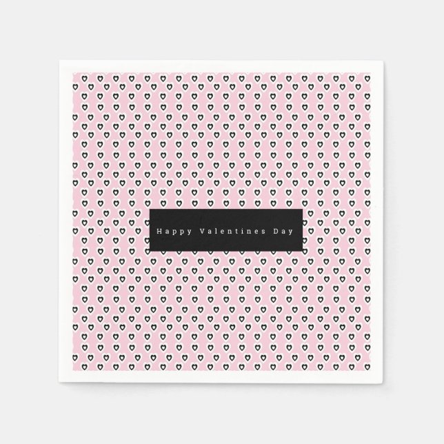 Valentines Day Mini Hearts Pattern Pink Black Napkin (Front)